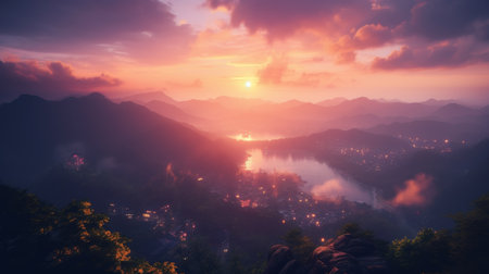Evolving landscape and sky desktop wallpaper. stunning nature background for computer screensの素材