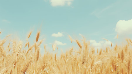 Evolving land and sky. Serene wheat field scenery for aesthetic desktop wallpaperの素材