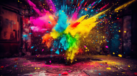 Traditional holi festival of colors celebrated with joy in India. A spectacular cultural experienceの素材