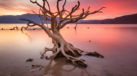 Picturesque landscape. evolving land and sky with majestic tree, ideal desktop wallpaperの素材