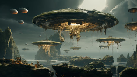 Enchanting natural landscape with mesmerizing cosmic objects, creating surreal atmosphereの素材