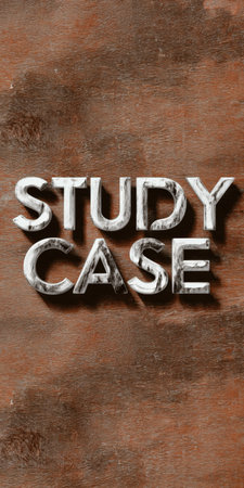 Study case message presenting a conceptual text rendered in sculpted, textured 3d letters on a dark brown wooden background, illustrating analysis and educational conceptsの素材