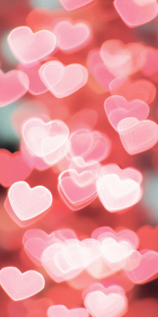 Pink heart-shaped bokeh lights creating a magical and romantic blurred background, symbolizing love, affection, and celebration for valentine's day or other special occasionsの素材