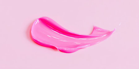 Pink lip gloss or cosmetic gel product swatched on a light pink background, creating a vibrant, shiny, and smooth texture representing beauty and makeup itemsの素材