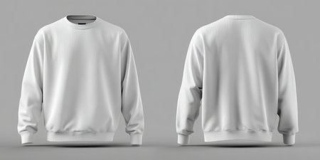 Blank white crewneck sweatshirt mockup displaying the garment's front and back, ideal for apparel design and branding presentations on a gray background for clear isolationの素材