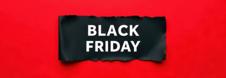 Black Friday banner bursting through torn red paper, creating a striking visual for upcoming sales and promotions, capturing the excitement of the shopping seasonの素材