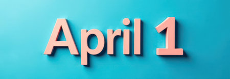 Pink 3d lettering spelling april 1 stands out against a bright blue background, creating a dynamic and eye-catching design perfect for themes of humor, pranks, or springtime celebrationsの素材