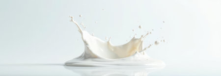 Milk is splashing and creating a beautiful crown shape against a white background with copy spaceの素材