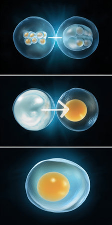 Somatic cell nuclear transfer procedure illustrating the removal of a nucleus from an egg cell and its replacement with a nucleus from a donor somatic cell for reproductive or therapeutic cloningの素材