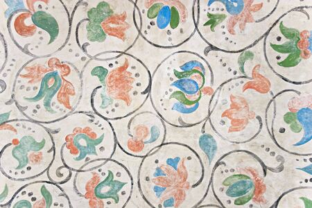 Flower ornament (18 centuries) on a ceiling in the St.Basil's Cathedral (Pokrovsky Cathedral) (1555-1561). Russia. Moscow. Red square.のeditorial素材