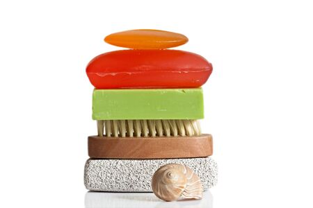 Multicolored natural soap isolated on white background.