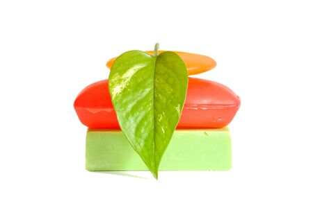 Multicolored natural soap isolated on white background.  の写真素材