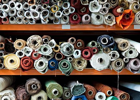 Interior of a industrial warehouse with fabric rolls.の写真素材