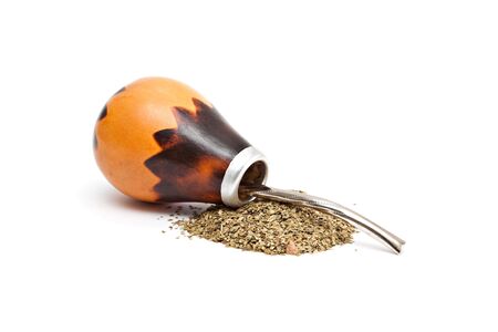 Calabash with yerba mate isolated on white background.の写真素材