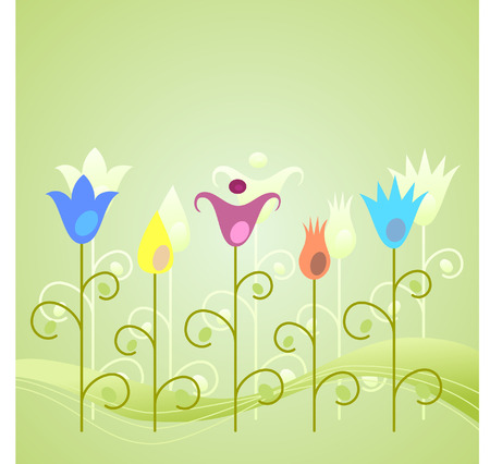 Stylized flowers on a green background. のイラスト素材