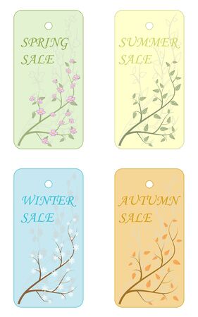 Four vector sale label with seasonal decoration.のイラスト素材
