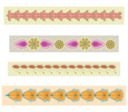 Four colored ornamental seamless pattern stripes.のイラスト素材