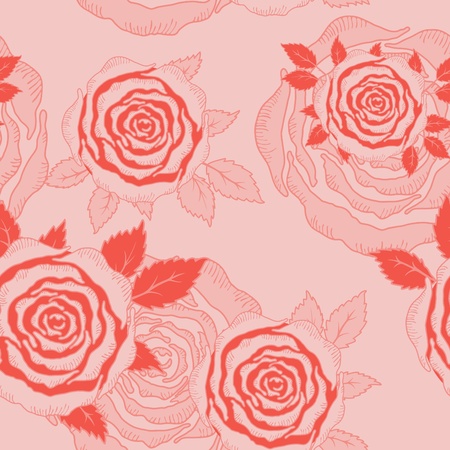 Vector seamless hand drawn roses and leaves background.のイラスト素材