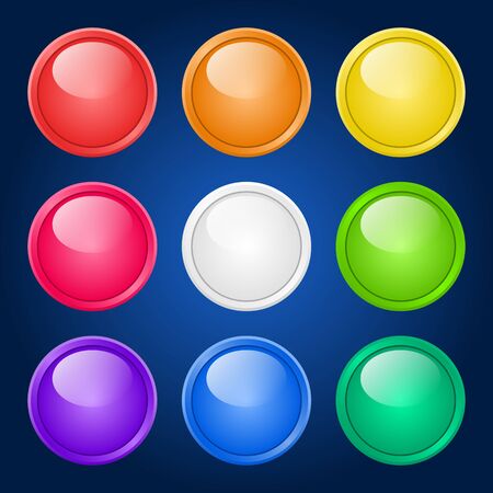 set of glossy colorful buttons on dark background.のイラスト素材