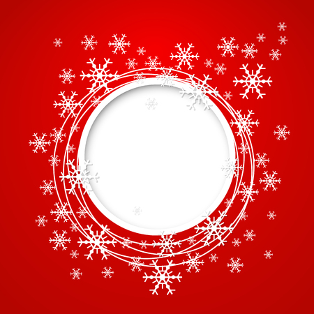 Vector christmas red greeting card with place for text and snowflakes.のイラスト素材
