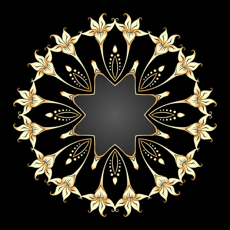 Vector gold floral round ornament with place for text.のイラスト素材