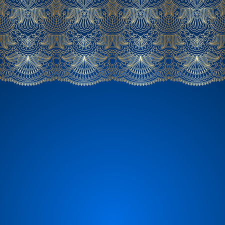 illustration with vintage gold floral ornament on blue.のイラスト素材