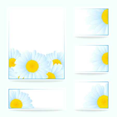 Vector set greeting or invitation card with daisies.のイラスト素材