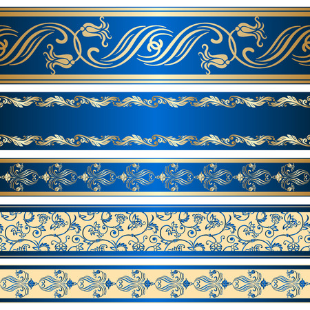 Vector set of decorative ribbon with floral seamless pattern.のイラスト素材
