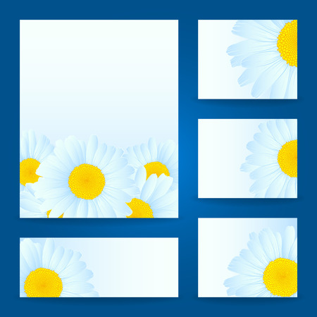 Vector set greeting or invitation card with daisies.のイラスト素材