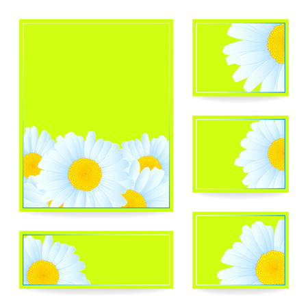 Vector set greeting or invitation card with daisies.のイラスト素材