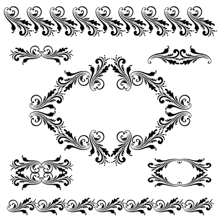 Vector set of borders, decorative elements for design, print, embroidery のイラスト素材
