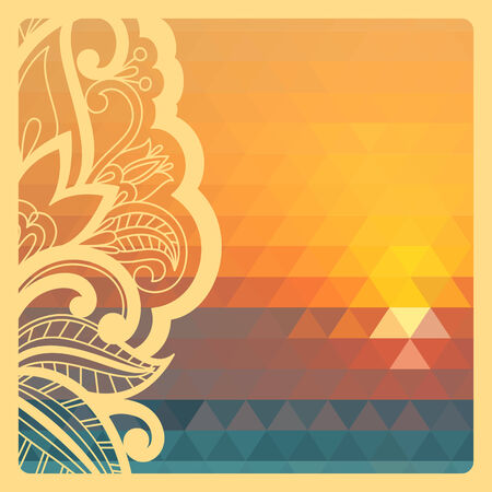 Vector background with geometric pattern and lace ornament. You can use this pattern for greeting or invitation card, label design.のイラスト素材