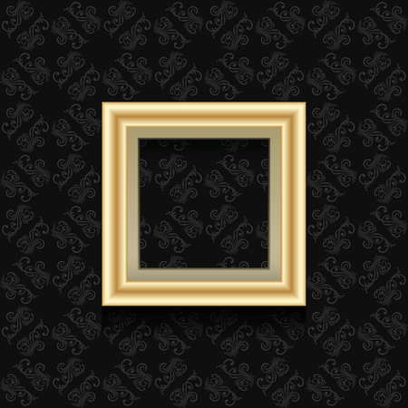 Vector golden picture frame on vintage black grunge wallpaper.のイラスト素材