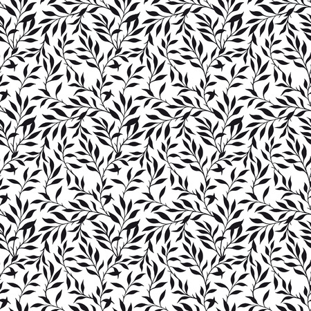 Vector black and white seamless leaves background.のイラスト素材