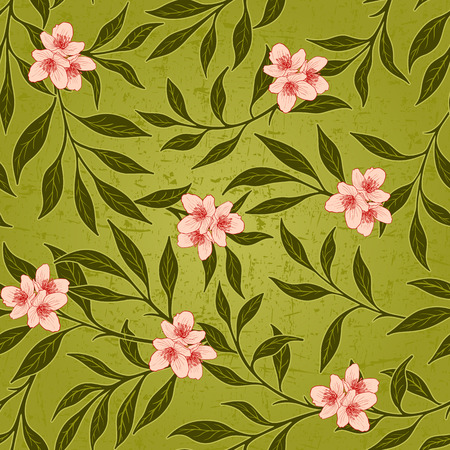 Vector floral grunge seamless background with scratch and attrition.のイラスト素材