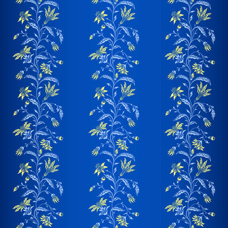 Vector blue seamless background with yellow flowers.のイラスト素材