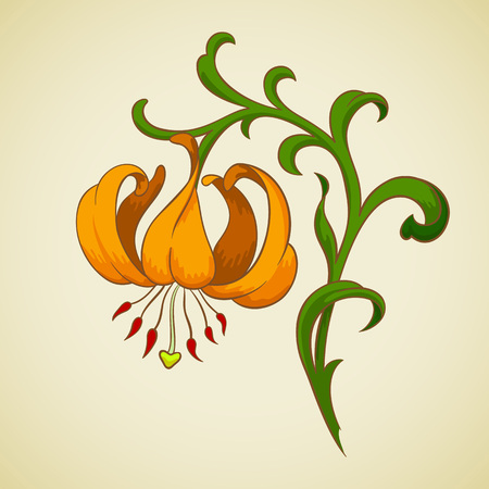 Vector decorative lily in vintage style on beige.のイラスト素材