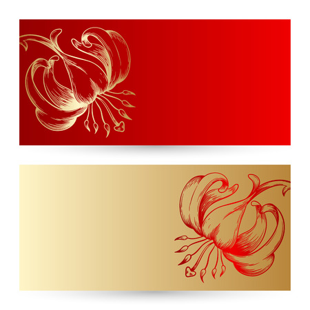 Two vector invitation cards with lilies and place for text.のイラスト素材