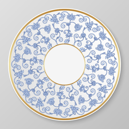 Vector blue floral ornament for decorative plate.のイラスト素材