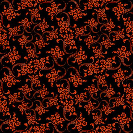 Vector seamless red and black background with vintage floral pattern.のイラスト素材