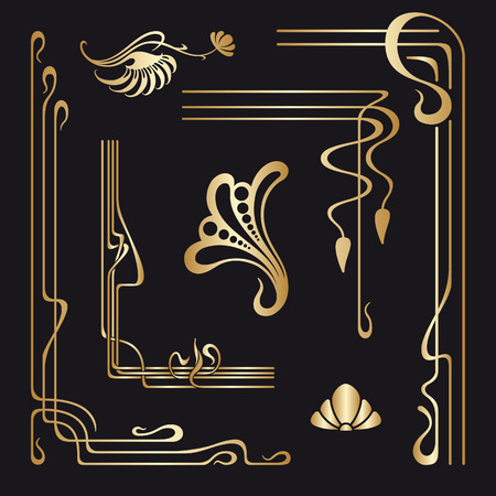 Vector set of art nouveau decorative elements for design, print, embroidery.