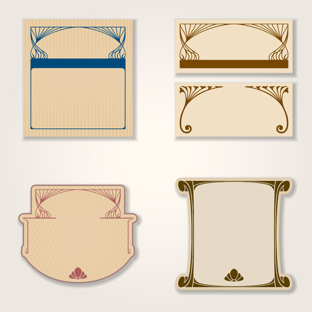 Vector set of vintage labels or invitation cards with art nouveau design elements.のイラスト素材