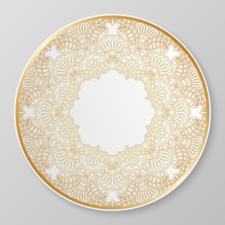 Vector gold floral ornament for decorative plate.のイラスト素材