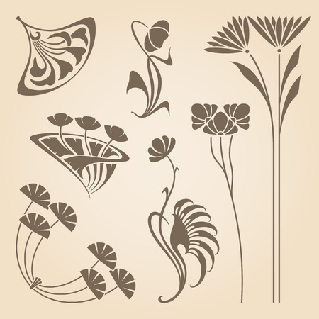 Vector set of vintage art nouveau design elements.のイラスト素材