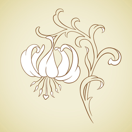 Vector decorative lily in vintage style on beige.のイラスト素材
