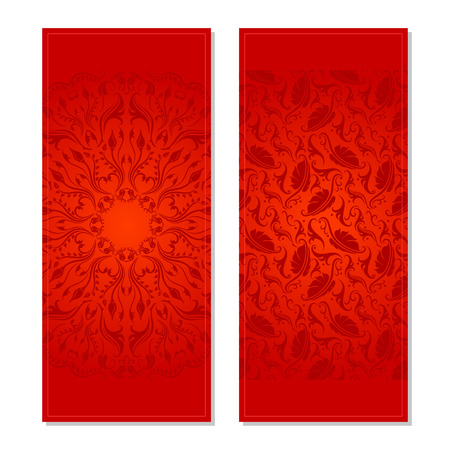 set of red floral decorative backgroundのイラスト素材