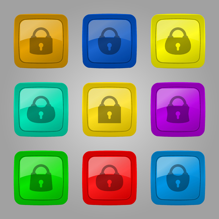 Vector set of glossy colorful buttons with locks.のイラスト素材