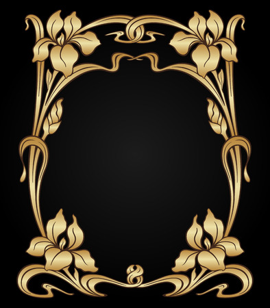Vector art nouveau gold iris ornamental frame with space for text.のイラスト素材
