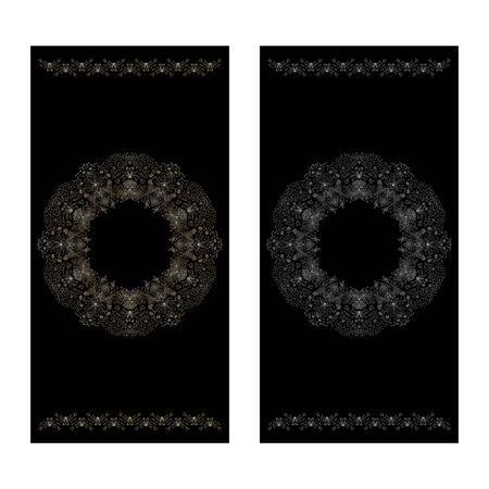 Vector set of black floral decorative background, template frame design for card, brochure, book, business card, postcard, wedding invitation, banner.のイラスト素材