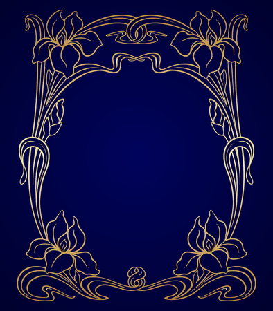 Vector art nouveau gold iris ornamental frame with space for text.のイラスト素材